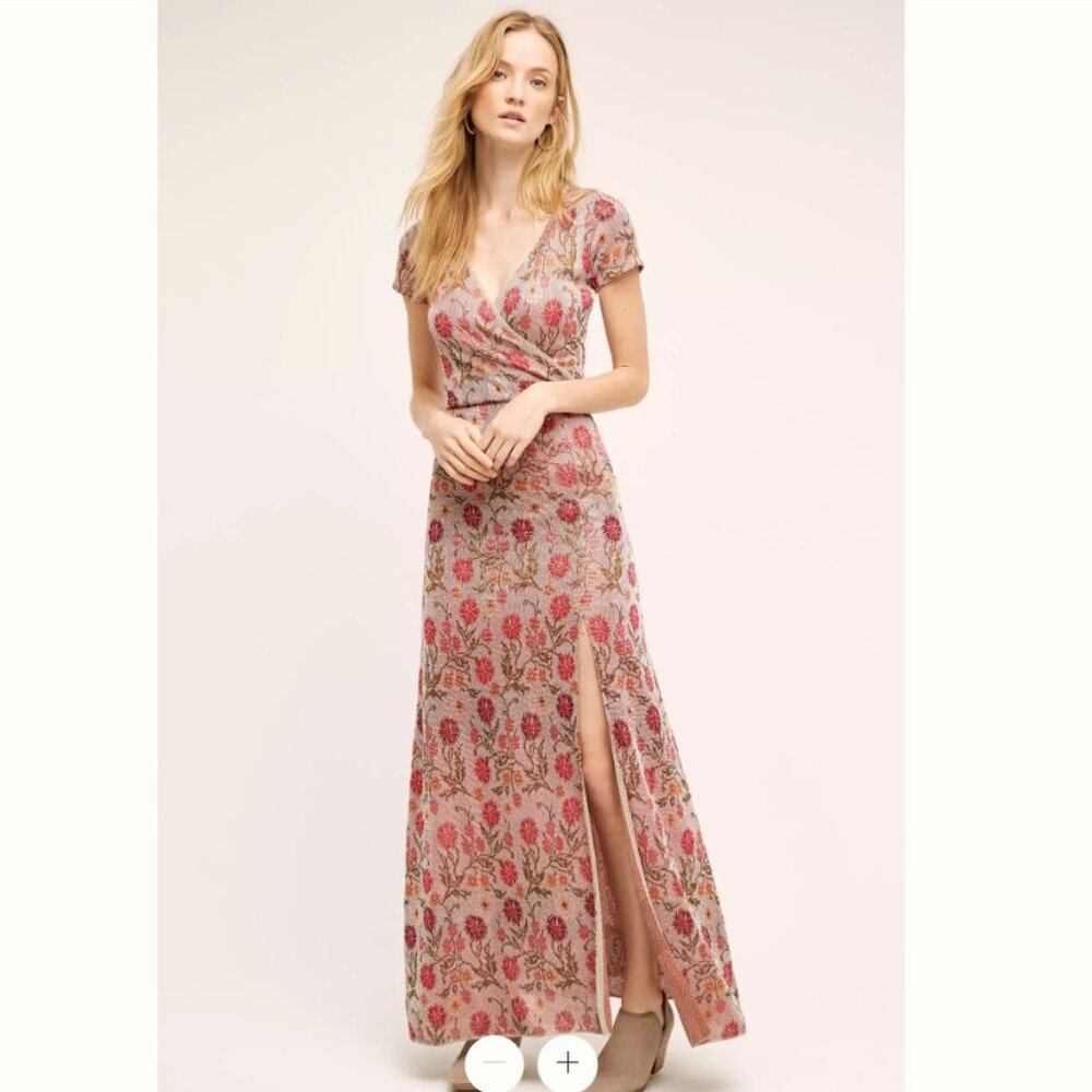 Anthropologie Cecilia Prado Posy Floral Metallic Knit Maxi Dress Size M